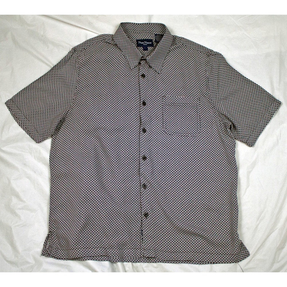 Nat Nast Mens Short Sleeve Button Front‎ Shirt Size Large